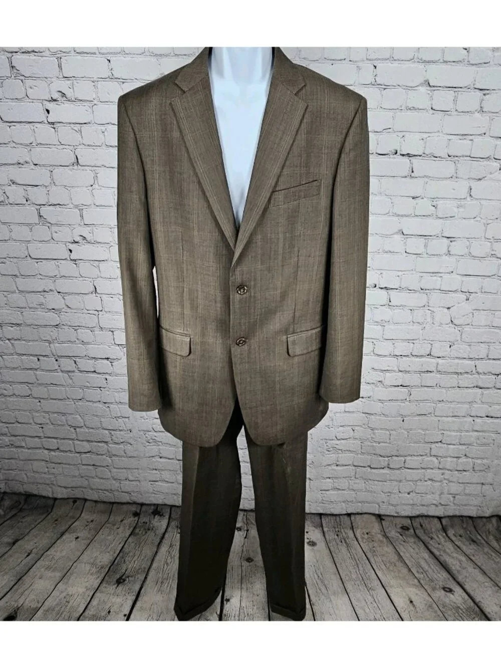 Jones New York Brown 100% Wool Full Suit 2 Piece Set 2 Button Notch 40L 35x30